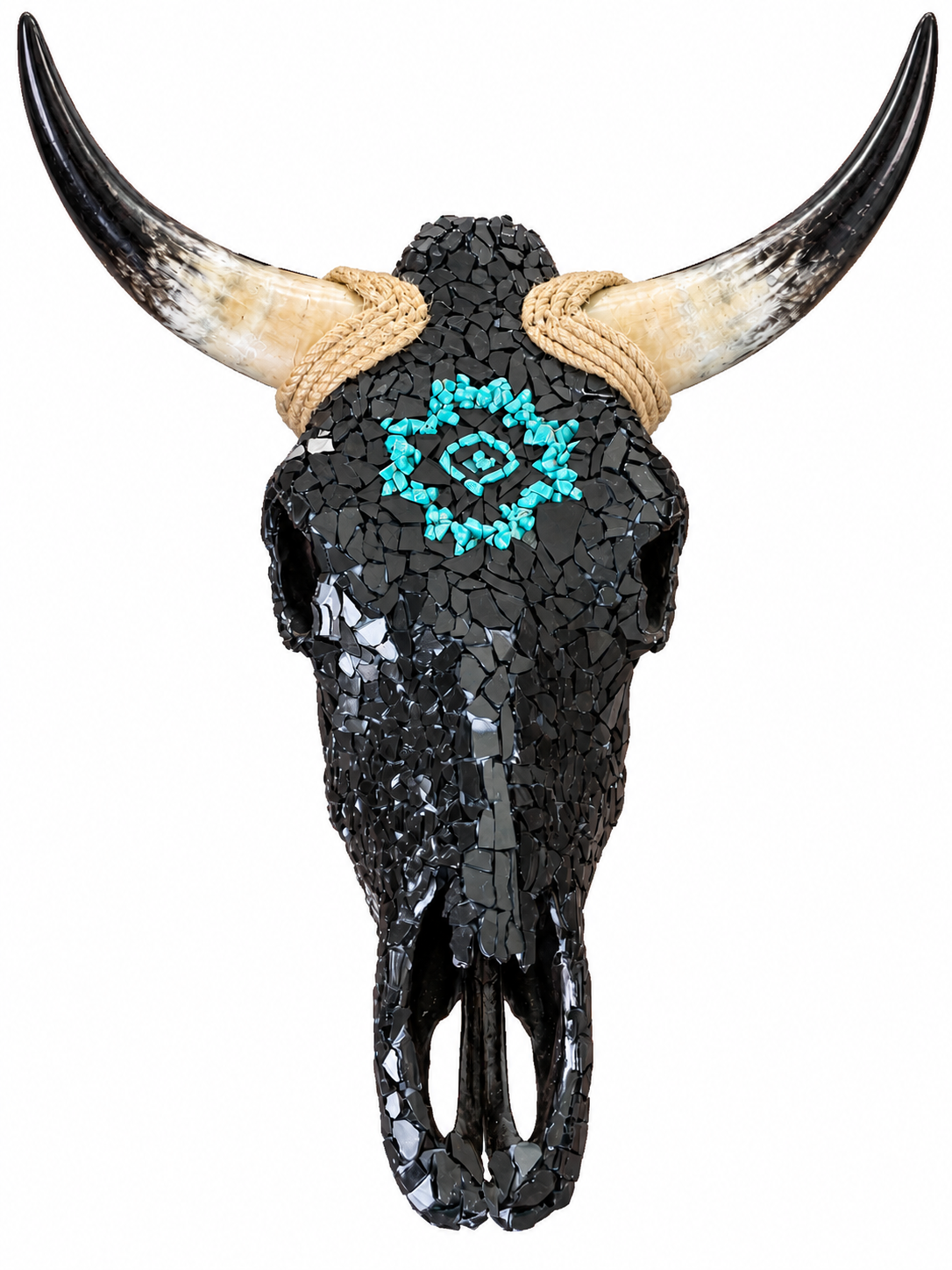 Black Aztech Turquoise Cow Skull